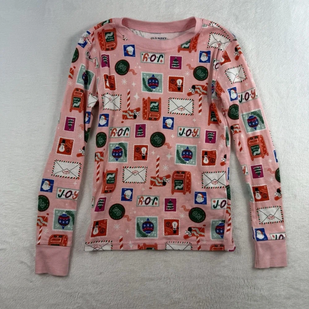 Old Navy Kids L‎ 10 Pajamas Set 2 Piece Holiday Christmas Pink Matching Snug-Fit